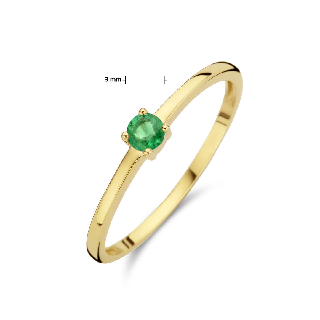 14k Geelgouden Ring Mei Smaragd Geboortesteen 3mm