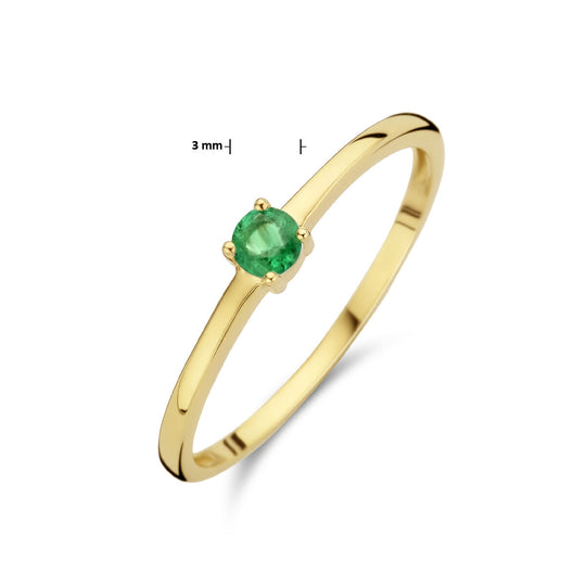 14k Geelgouden Ring Mei Smaragd Geboortesteen 3mm