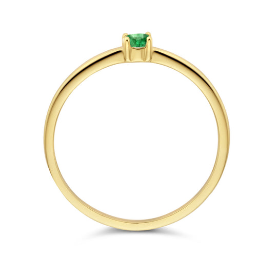 14k Geelgouden Ring Mei Smaragd Geboortesteen 3mm