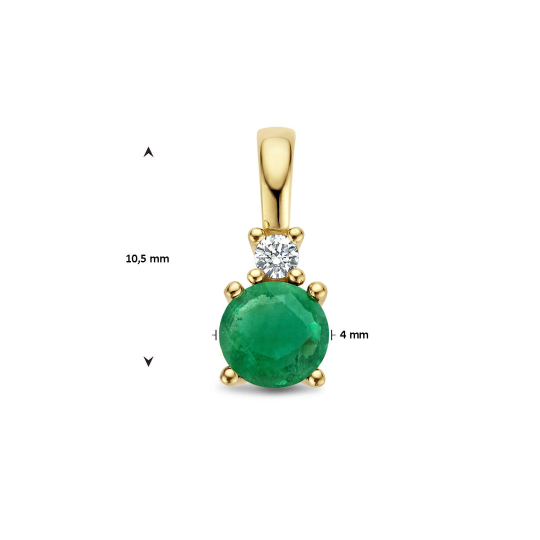 14K Geelgouden Hanger met Mei Geboortesteen & Diamant 0.02ct – 10,5mm