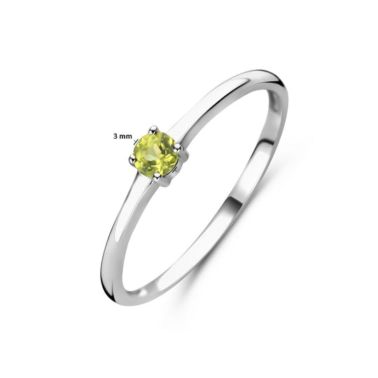 925 Zilveren Ring Augustus Peridot Geboortesteen 3mm