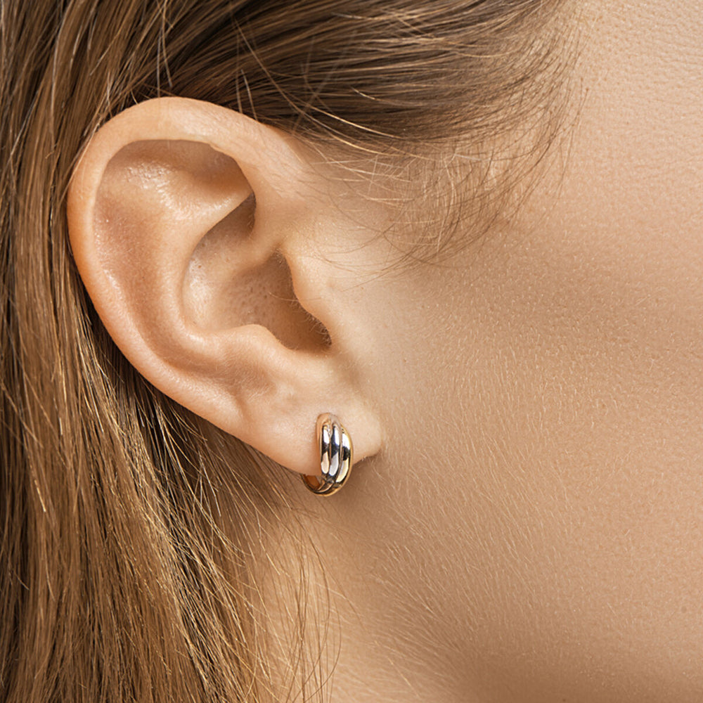14K Tricolor Gouden Stekeroorringen – Geel, Wit en Roségoud – 12,5mm