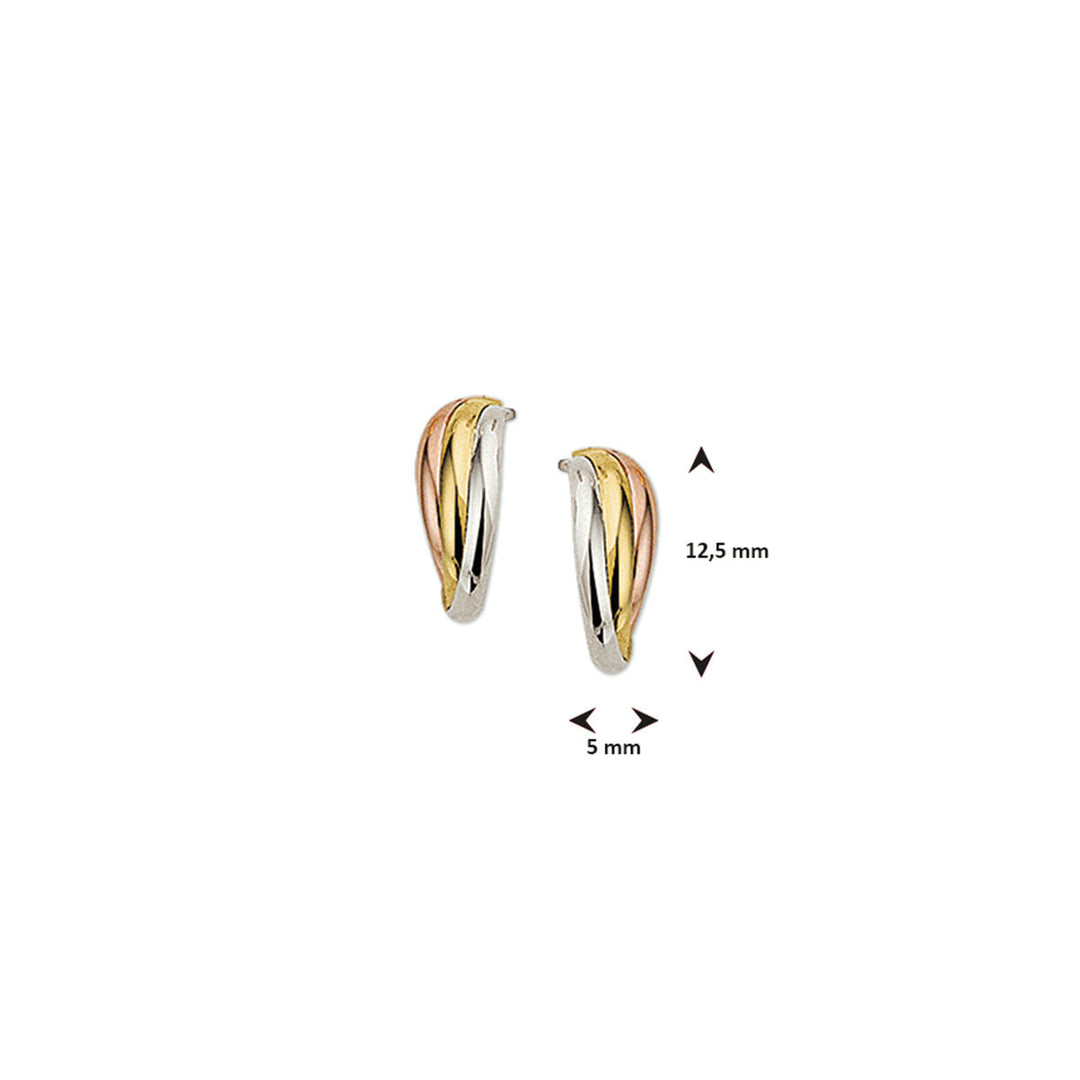 14K Tricolor Gouden Stekeroorringen – Geel, Wit en Roségoud – 12,5mm