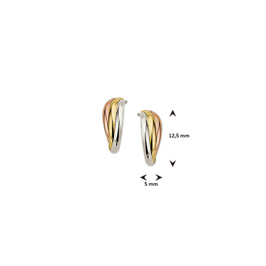 14K Tricolor Gouden Stekeroorringen – Geel, Wit en Roségoud – 12,5mm