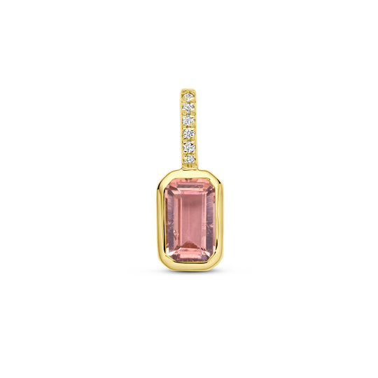 14k Geelgouden Hanger met Roze Toermalijn & Diamant 0.012ct (Oktober)