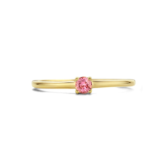 14k Geelgouden Ring Oktober Roze Toermalijn Geboortesteen 3mm