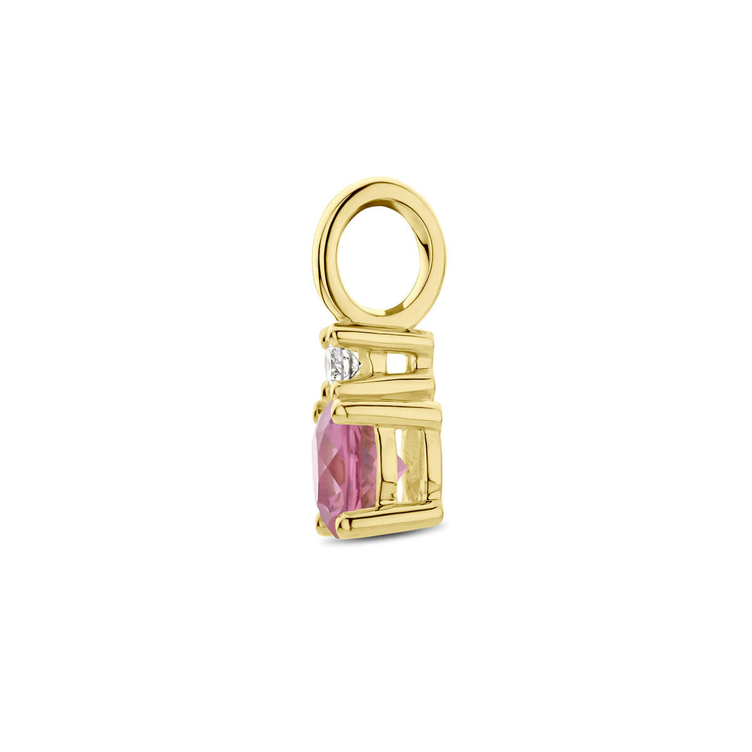 14K Geelgouden Hanger met Oktober Geboortesteen & Diamant 0.02ct – 10,5mm