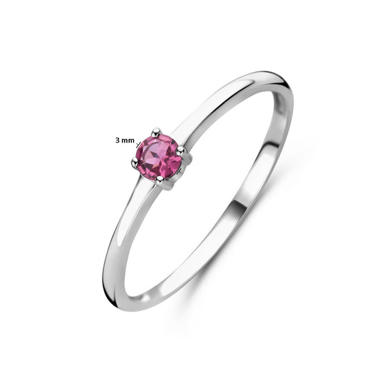925 Zilveren Ring Oktober Roze Toermalijn Geboortesteen 3mm