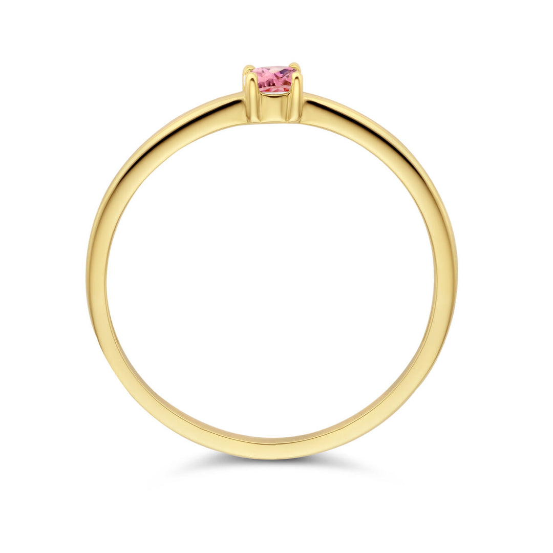 14k Geelgouden Ring Oktober Roze Toermalijn Geboortesteen 3mm
