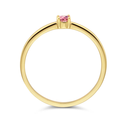 14k Geelgouden Ring Oktober Roze Toermalijn Geboortesteen 3mm