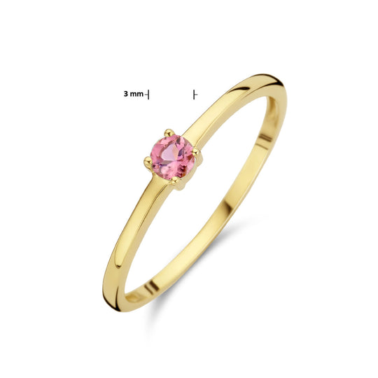 14k Geelgouden Ring Oktober Roze Toermalijn Geboortesteen 3mm