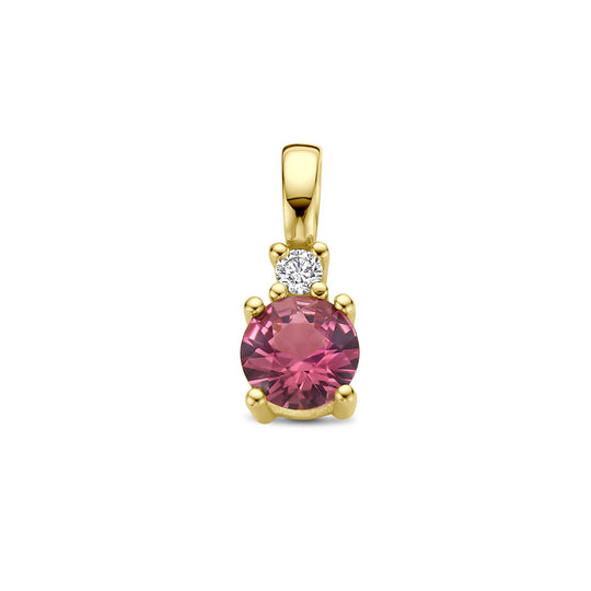 14K Geelgouden Hanger met Oktober Geboortesteen & Diamant 0.02ct – 10,5mm