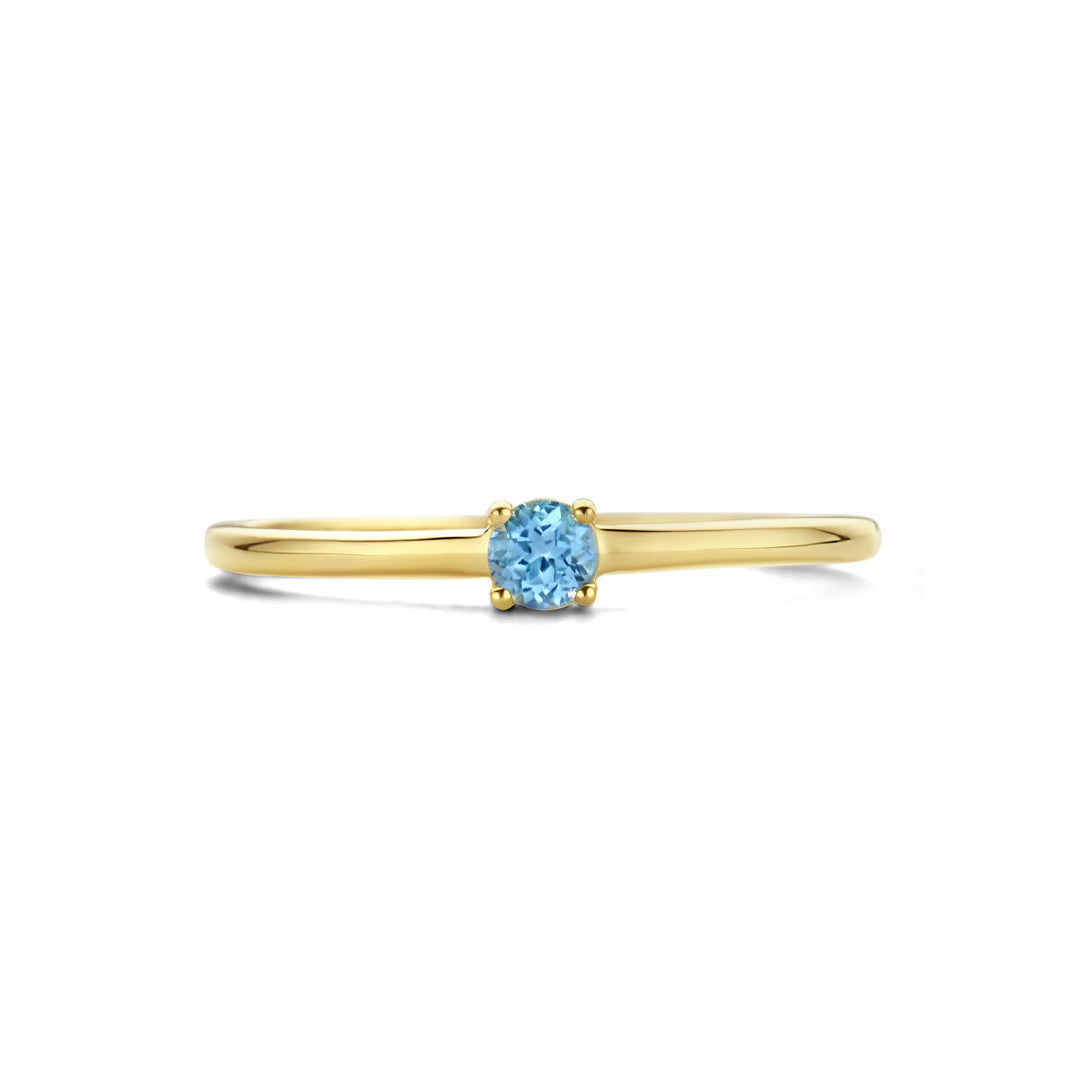 14k Geelgouden Ring December Blauw Topaas Geboortesteen 3mm
