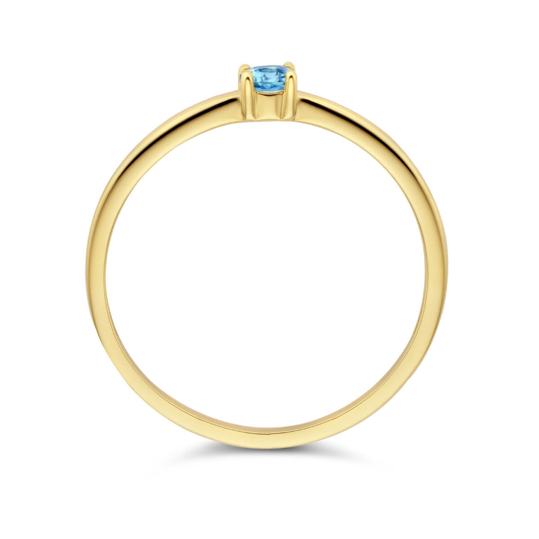 14k Geelgouden Ring December Blauw Topaas Geboortesteen 3mm