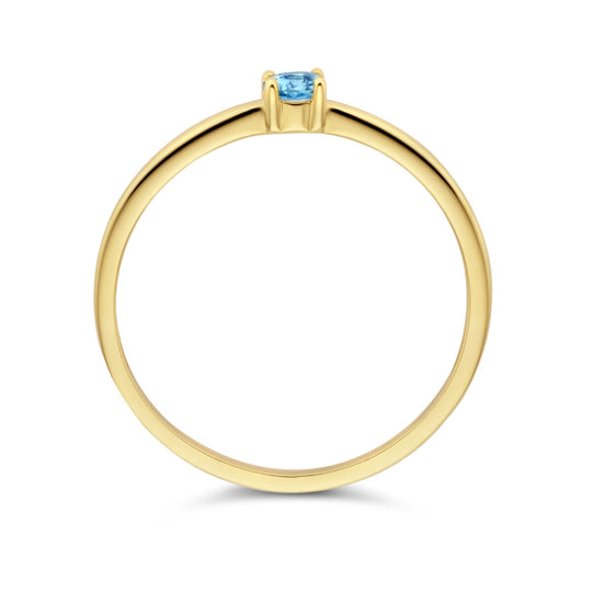 14k Geelgouden Ring December Blauw Topaas Geboortesteen 3mm