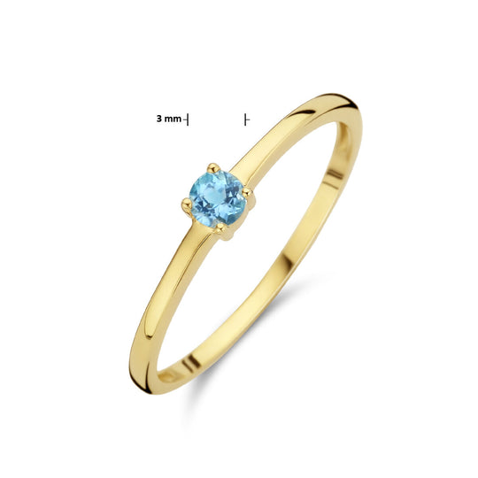 14k Geelgouden Ring December Blauw Topaas Geboortesteen 3mm