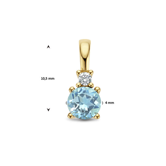 14K Geelgouden Hanger met December Geboortesteen & Diamant 0.02ct – 10,5mm