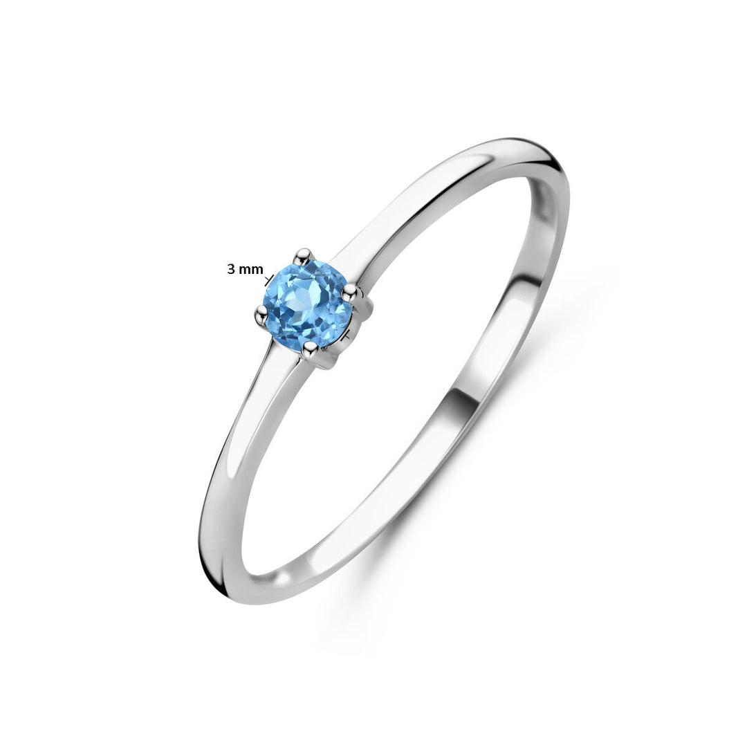 925 Zilveren Ring December Blauw Topaas Geboortesteen 3mm