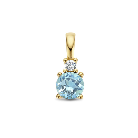 14K Geelgouden Hanger met December Geboortesteen & Diamant 0.02ct – 10,5mm
