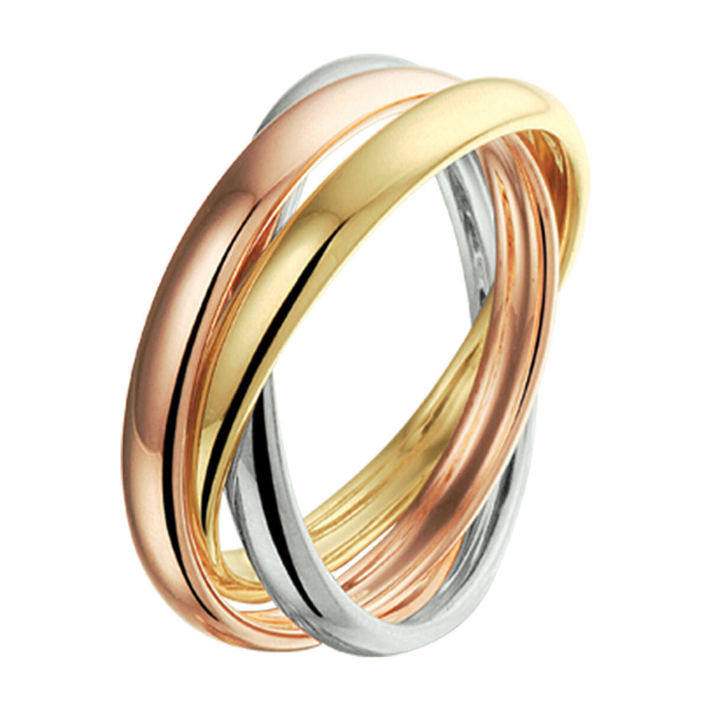 14K Tricolor Gouden Trinity Ring – Geel, Wit en Roségoud – 7,5mm
