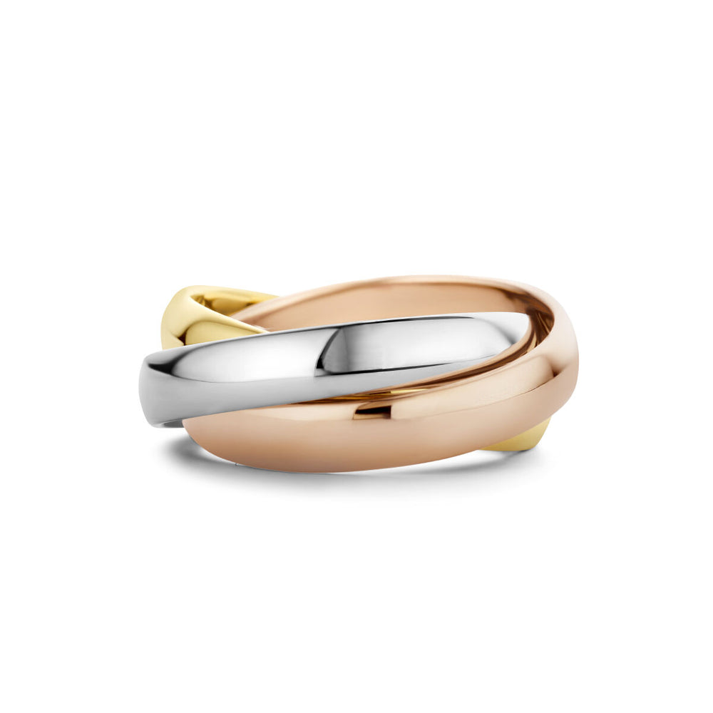 14K Tricolor Gouden Trinity Ring – Geel, Wit en Roségoud – 4mm