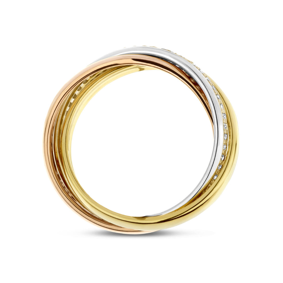 14K Tricolor Gouden Trinity Ring met Diamant 0.29ct H SI – 7,5mm