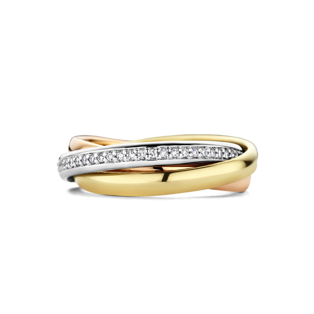 14K Tricolor Gouden Trinity Ring met Diamant 0.29ct H SI – 7,5mm