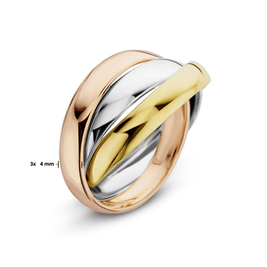 14K Tricolor Gouden Trinity Ring – Geel, Wit en Roségoud – 4mm