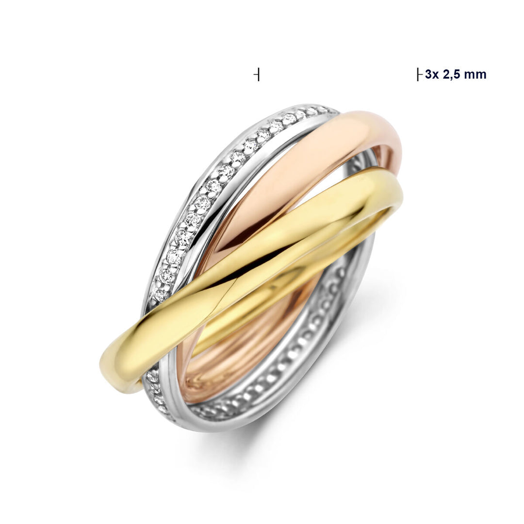 14K Tricolor Gouden Trinity Ring met Diamant 0.29ct H SI – 7,5mm