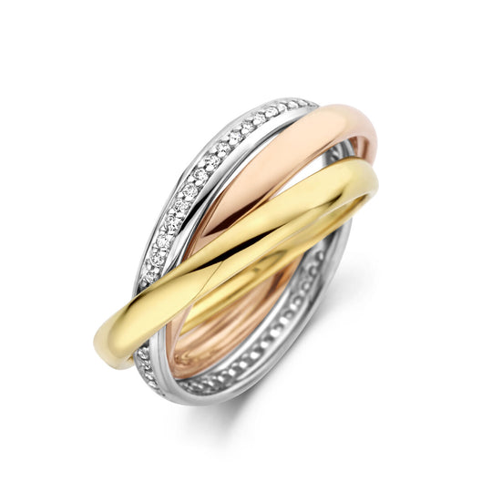 14K Tricolor Gouden Trinity Ring met Diamant 0.29ct H SI – 7,5mm