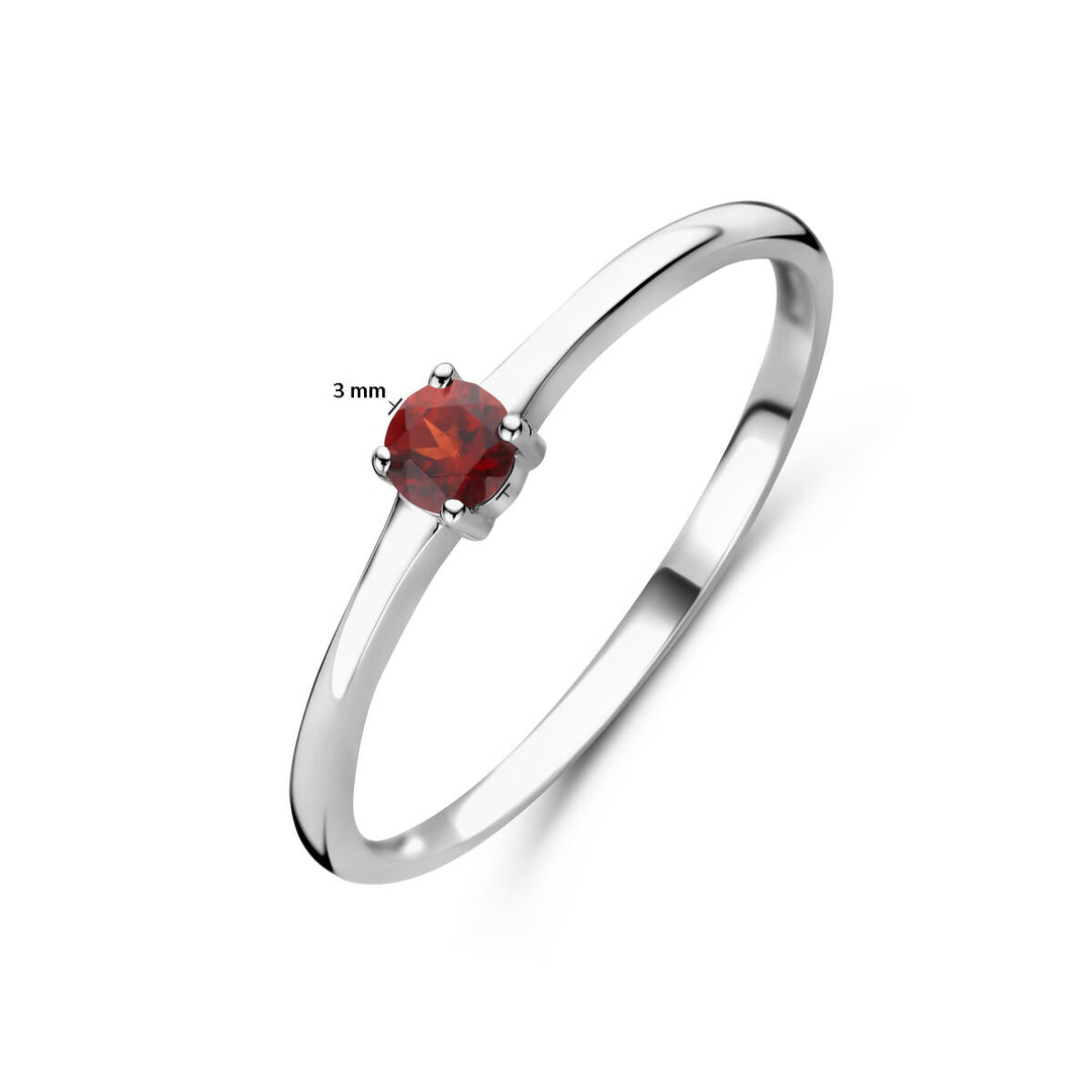 925 Zilveren Ring Januari Granaat Geboortesteen 3mm