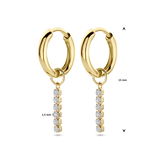 Verguld 925 zilveren klapoorringen met zirkonia hanger – 15mm