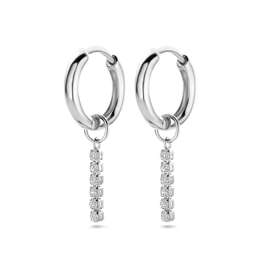 Gerhodineerd 925 zilveren klapoorringen met zirkonia hanger – 15mm