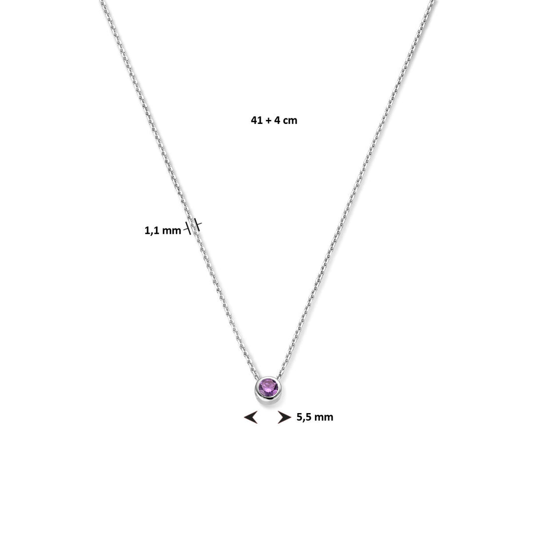 925 Zilveren Collier Februari Zirkonia Geboortesteen 41+4cm