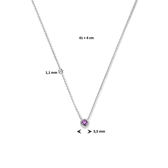 925 Zilveren Collier Februari Zirkonia Geboortesteen 41+4cm